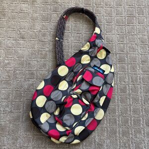 Kavu Polka Dot Sling Rope Bag Medium-size Backpack Red Gray Hike Camp Outdoors